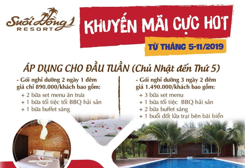 Suối Hồng Resort Khuyến Mãi Cực Hot giá nghỉ dưỡng 2D1N chỉ từ 890k/khách