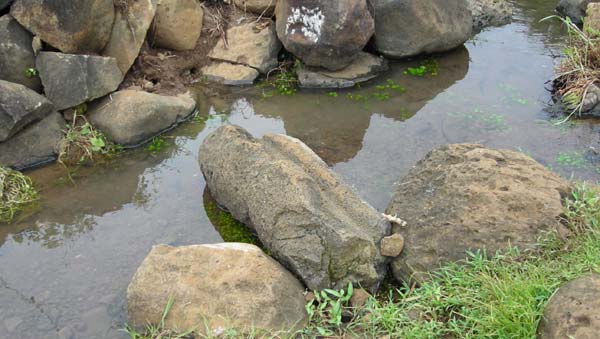 máng đá (giếng Kình An Nha) bị đánh vỡ do bom đạn