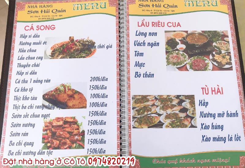 Thực đơn nhà hàng hải sản ở Cô Tô