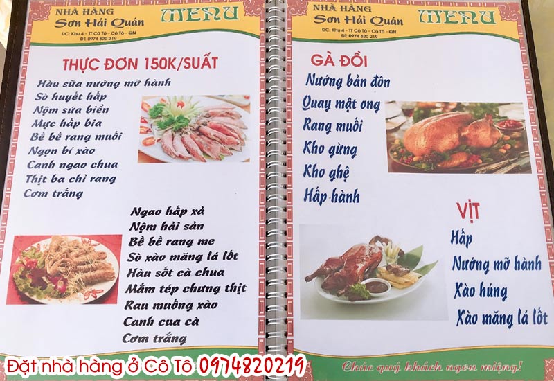Thực đơn nhà hàng hải sản ở Cô Tô