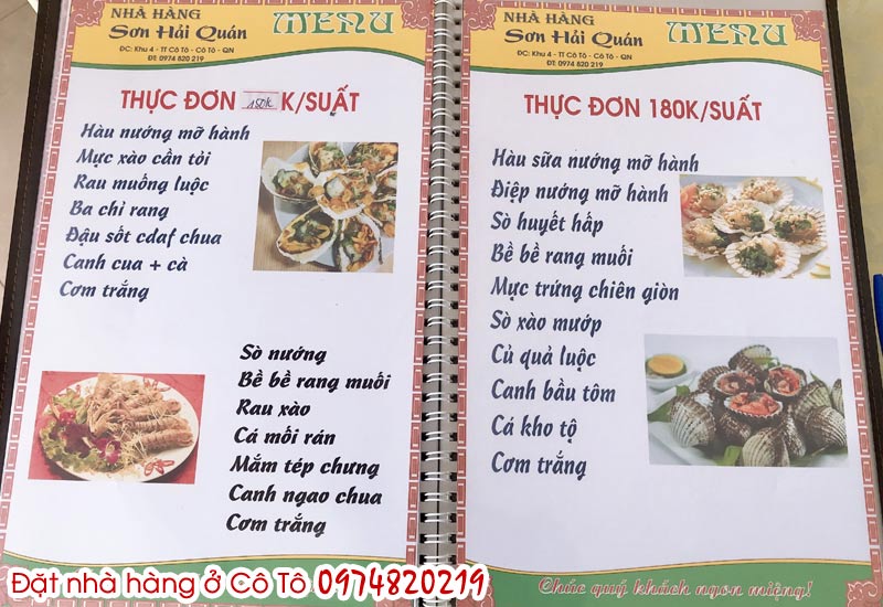 Thực đơn nhà hàng hải sản ở Cô Tô