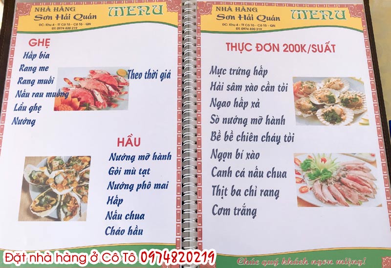 Thực đơn nhà hàng hải sản ở Cô Tô