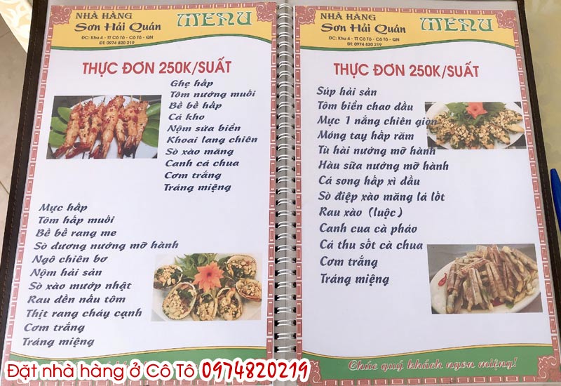Thực đơn nhà hàng hải sản ở Cô Tô