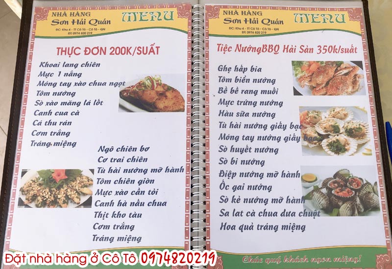 Thực đơn nhà hàng hải sản ở Cô Tô