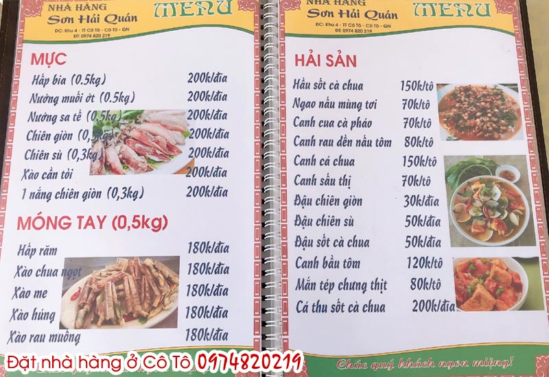 Thực đơn nhà hàng hải sản ở Cô Tô